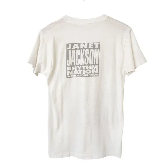 RARE Janet Jackson Rhythm Nation 1990 World Tour Vintage Tee Screen Stars Band - Picture 3 of 13